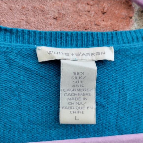 White + Warren Cashmere Silk Blend Tunic Sweater in Teal Turquoise Blue  Large - Picture 3 of 5
